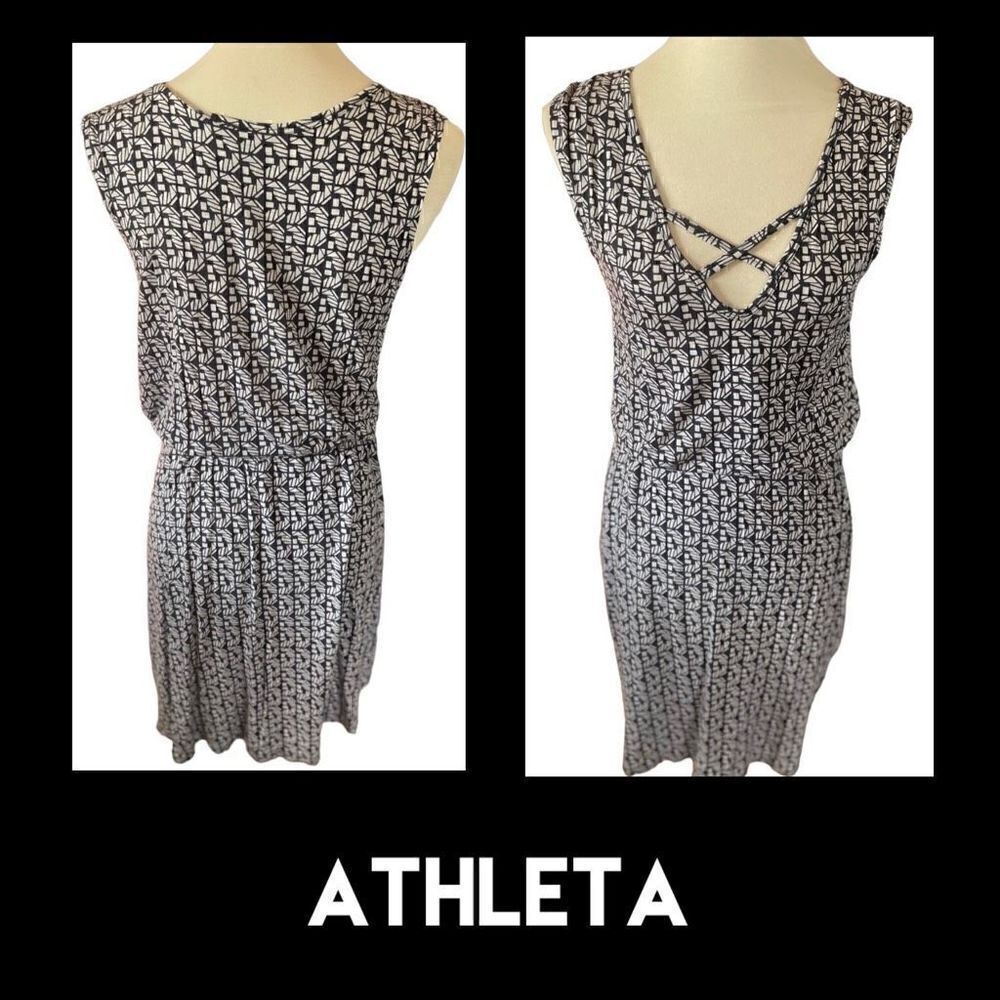 Athleta Women's Black & Gray Elastic Waist Sleeveless Scoop Neck Summer Dress Si